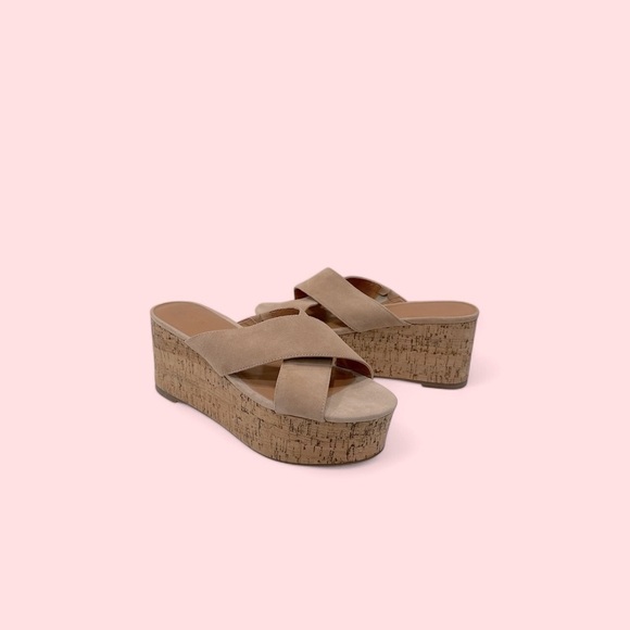 J. Crew Women's Tan Beige Platform Sandals Crisscross wedges size 10 - Picture 10 of 10